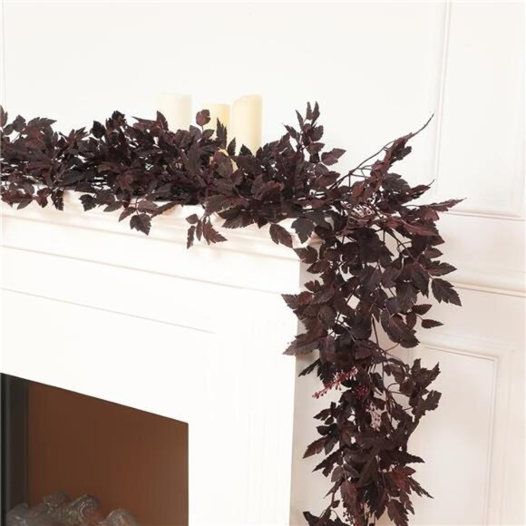 New 2 Pcs Plum Cimicifuga Seeded Garland Fall Leaf Garland Artificial - Picture 4 of 7